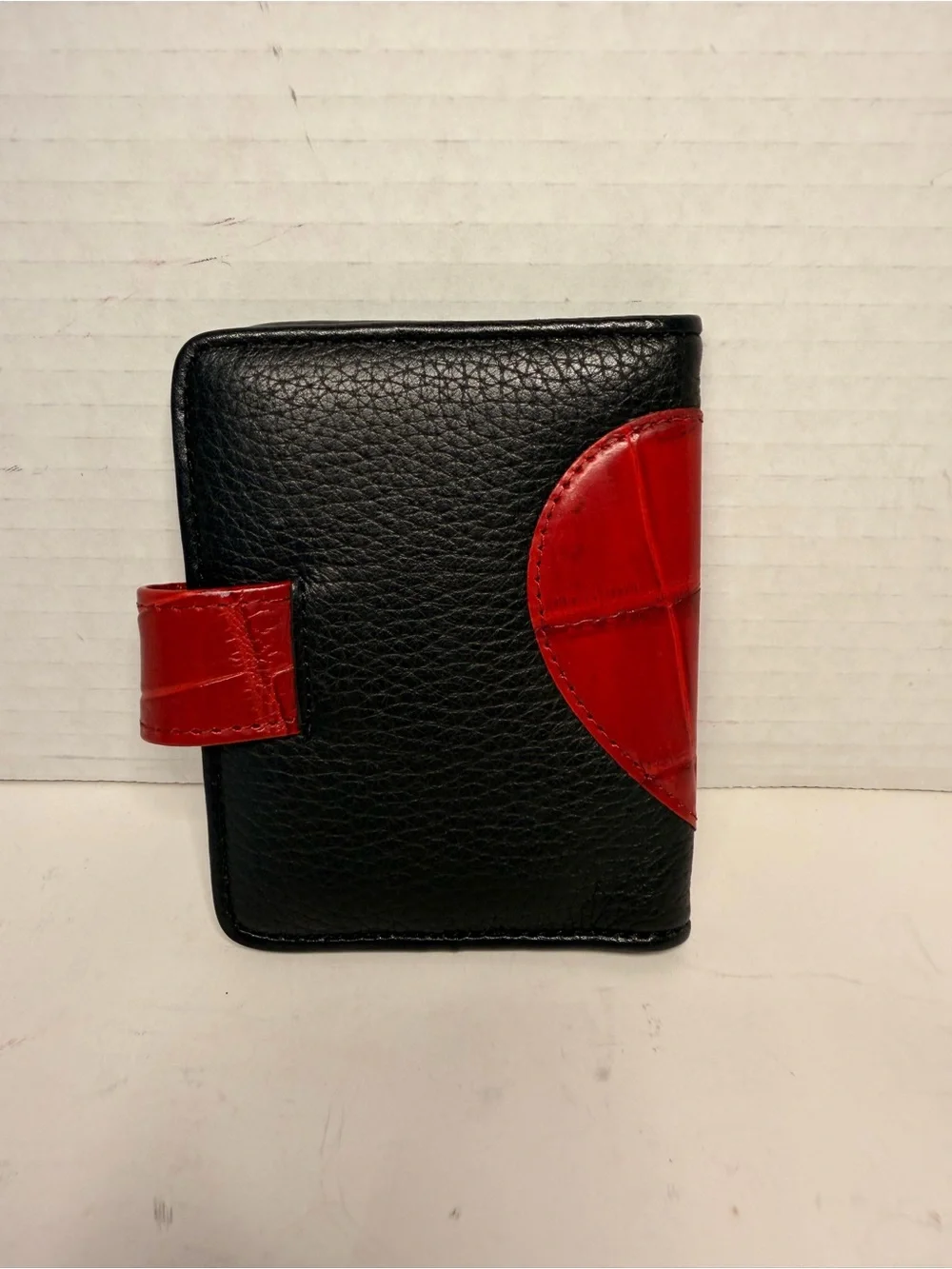 Brighton Black Leather Photo Case Wallet with Red Croc Embossed Heart